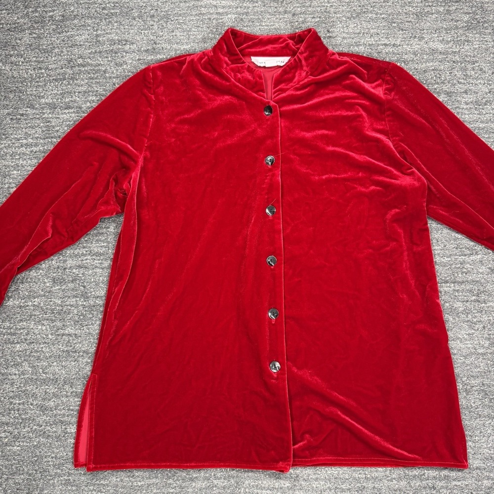 Caroline Rose Shirt Women XL Petite Red Velvet Tunic Holiday Christmas Xmas USA